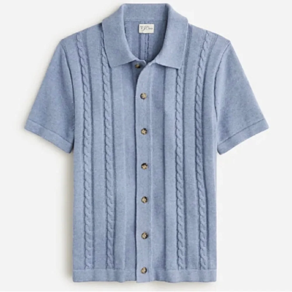 J. Crew Short Sleeve Light Blue Cable Knit Polo Cardigan